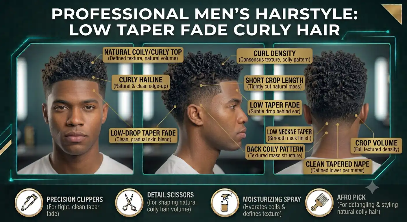 low taper fade curly hair men
