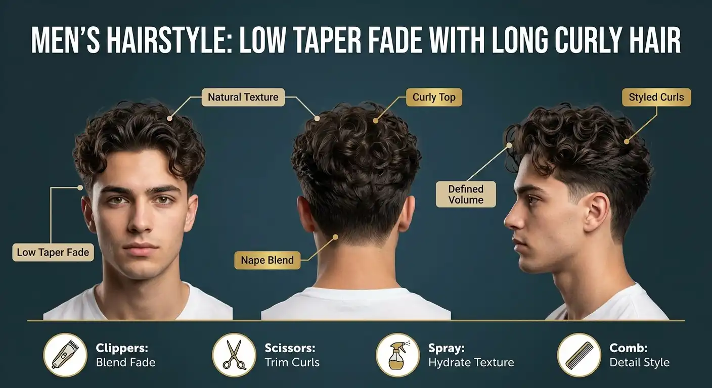 low taper fade long curly hair image