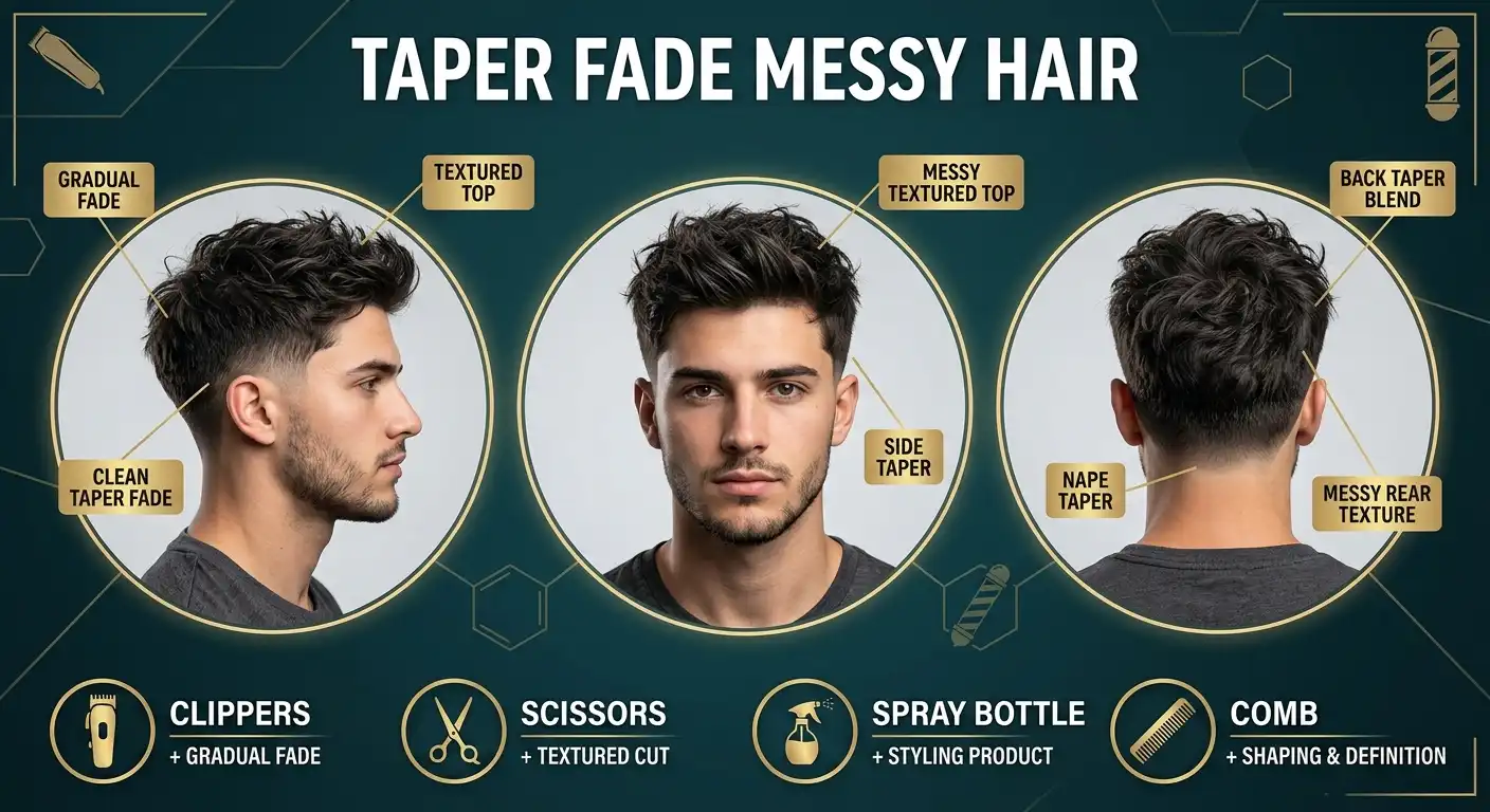taper fade messy hair image