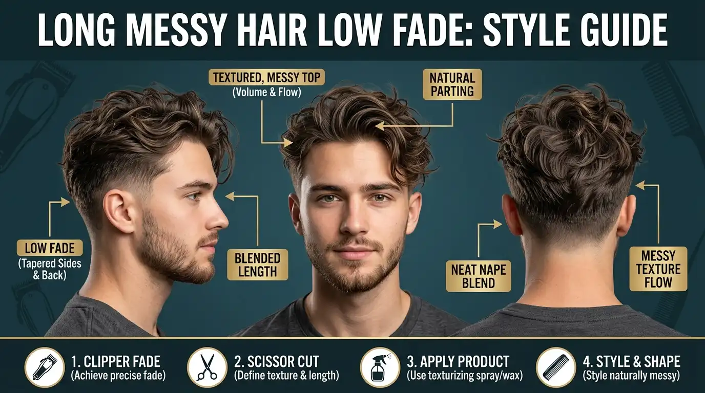 long hair messy low fade image