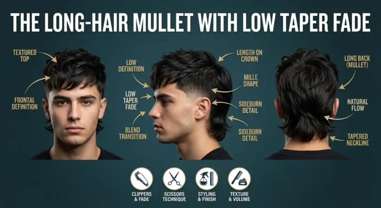 mullet haircut long hair low taper fade image