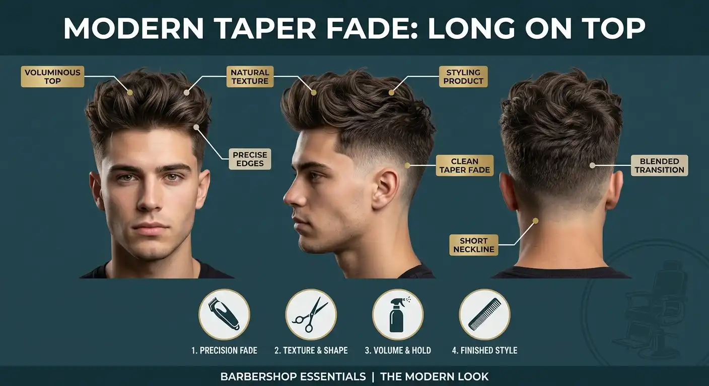taper fade haircut long on top image